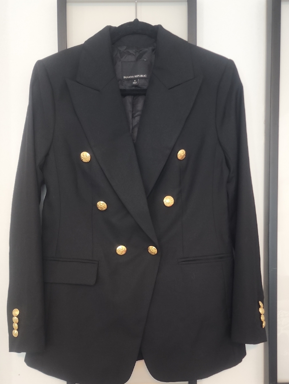 Banana Republic Black Double-Breasted Blazer with Gold Buttons
